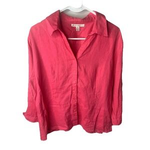 Women's 16P JM Collection Pink 100% Linen 3/4 Sleeve Button  Shirt NWT